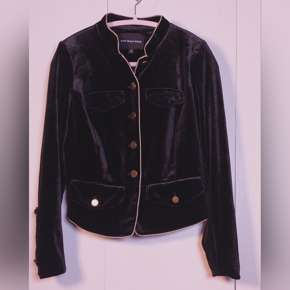 Who What Wear Jackets & Blazers - Who What Wear Black Velvet Lined Jacket Size Small Military Style Gold Trim Glam
